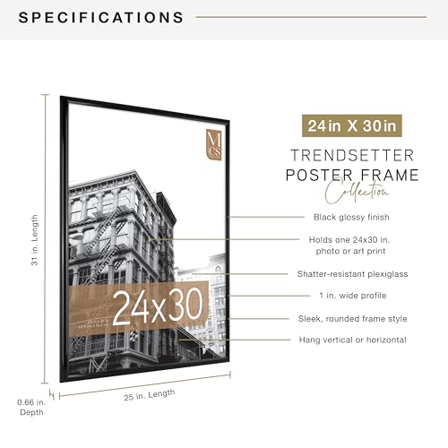MCS Trendsetter 24x30 Poster Frame Black High-Gloss, Vertical & Horizontal Wall Hanging Large Picture Frame for Photos, Po...