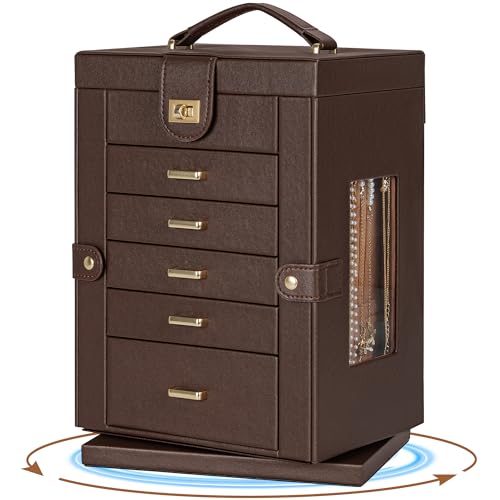 AKOZLIN 360° Rotating Jewelry Box 6-Tier Organizer Functional 360° Rotating Jewelry Storage Case for Women Girls Ring Neck...