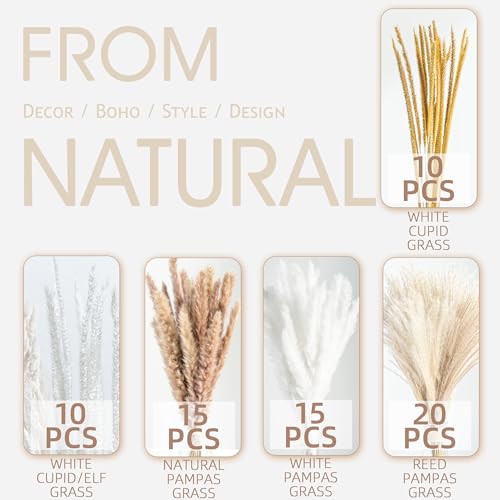 70PCS Natural Dried Pampas Grass Boho Home Decor Bouquet Phragmites Dried Flowers Bouquet for Wedding Floral Arrangements ...