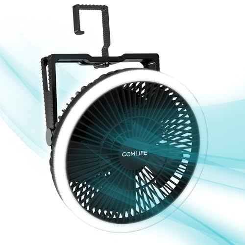 Portable Camping Fan with LED Lantern, 24HRS Running 8inch Rechargeable Tent Fan, Powerful 3-Speed 180° Rotate with Hook, ...