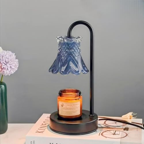 LANFU Candle Warmer Lamp with Dimmable, Blue Flower Lampshade Birthday Gifts for Women Mom, House Warming Gifts New Home D...