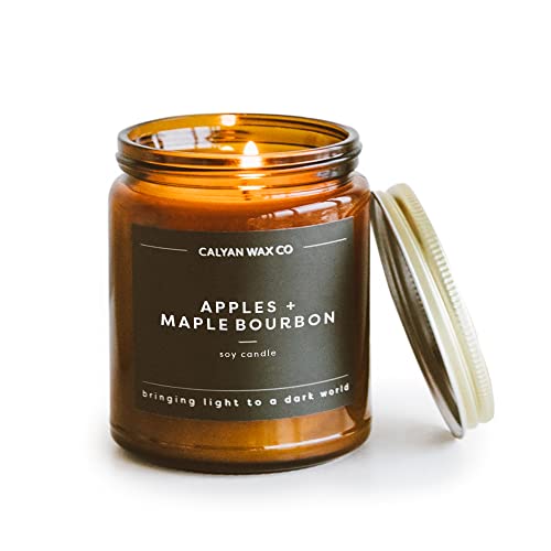 Calyan Wax Co. Apples & Maple Bourbon Scented Candle - 57 Hour Burn - Luxury Clean Soy Wax Candles - Long Lasting Amber Gl...