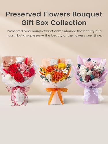 Polylove Forever Flower Bouquet Flowers for Delivery Prime Preserved Roses with Bear Gift Box for Wife Women Mother Day An...