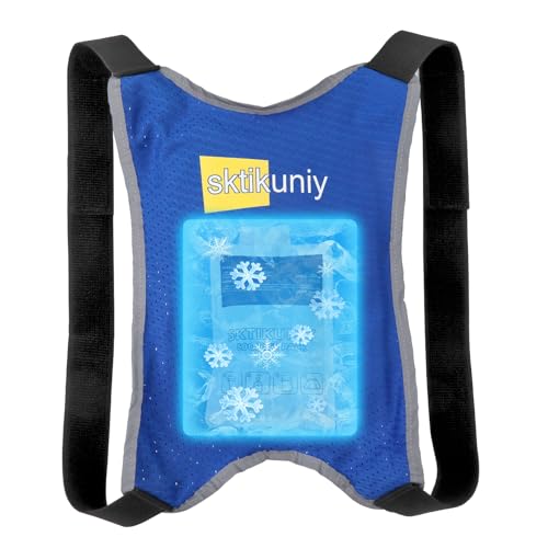 Sktikuniy Cooling Vest with 3 Ice Packs, Lightweight Breathable Design, Adjustable Shoulder Straps, Reflective Trim, Blue