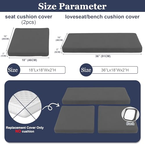 SUKAIKEQA Waterproof 3-Piece Patio Sofa Cushion Cover Set - Replacement Covers for Outdoor Wicker Furniture, Bench & Seat ...