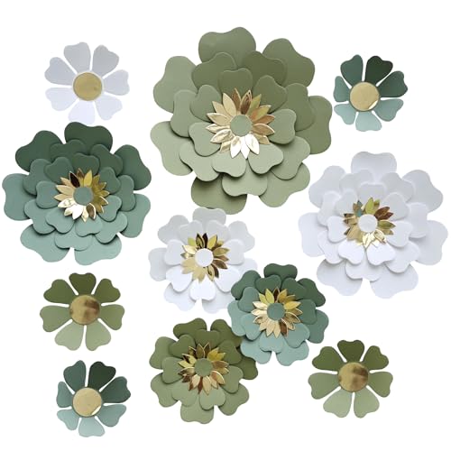 Mybbshower Paper Flower for Birthday Wedding Party Backdrop Nursery Wall Home Decor (10 inch-6 inch) Pack of 12 (Dusty Gre...