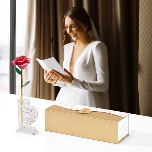 Mikasol Gold Dipped Real 24K Forever Preserved Rose, 1 Pack Infinity Flower Decor Hand Dipped Romantic Gift for Women in H...
