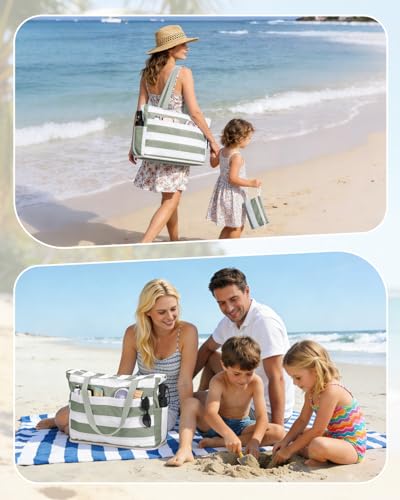 WANDF Beach Bags for Women, Large Waterproof Sandproof Beach Tote Bag with Zipper Family Pool Bags with 40oz Tumbler Pocke...