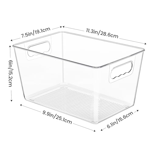 YIHONG 6 Pack Clear Pantry Organizer Bins, Plastic Containers with Handle for Kitchen,Freezer,Cabinet,Closet,Bathroom Unde...