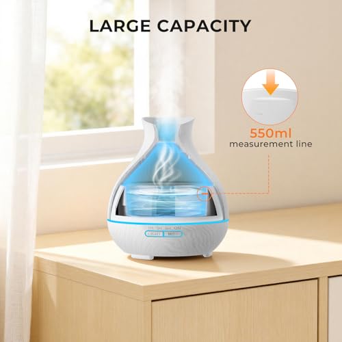 BZseed Aromatherapy Essential Oil Diffuser 550ml 12 Hours White Wood Grain Aroma Diffuser with Timer for Large Room, Home,...