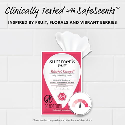 Summer's Eve Blissful Escape Feminine Wipes, Gentle pH-Balanced Formula Helps Control Vaginal Odor, Individually Wrapped W...