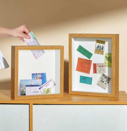 MUXIUNT Travel Adventure Challenge Archive Shadow Box Picture Frame with Slot,12x12 Travel Ticket Card Memory Box for Keep...