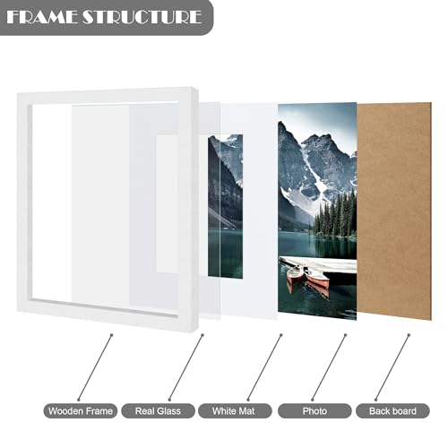 Hongkee 8x10 White Picture Frames set of 3, Made of Wooden and Glass Photo frame - Displays Picture 5x7 with Mat or 8 x 10...