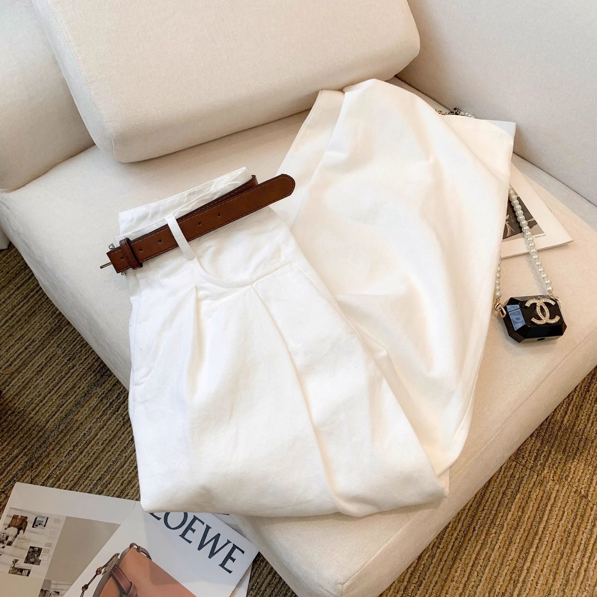 Korean-style Loose High-waisted Straight-leg Draping Floor-length Pants
