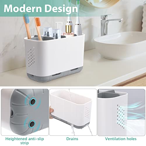 Boperzi Toothbrush and Toothpaste Holder Drainage for Bathroom Countertop with Adjustable Dividers, Large Toothpaste Caddy...