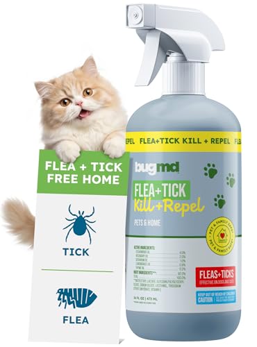 BugMD Pet Safe Flea Spray for Cats & Home | Natural Indoor Flea Killer & Tick Prevention | Plant-Based Flea Treatment for ...
