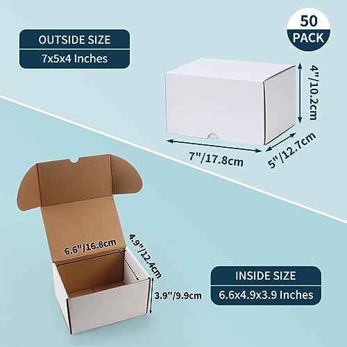 WIFTREY 50 Pack 7x5x4 Shipping Boxes for Small Business Packing, White Corrugated Cardboard Mailer Boxes for Shipping Mailing