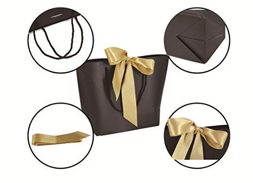 HUAPRINT Gift Bags with Handles,7.48×3.54×7.9 inches,Party Favor Bags with Bow Ribbon,12Pcs Black Paper Bags for Birthday ...