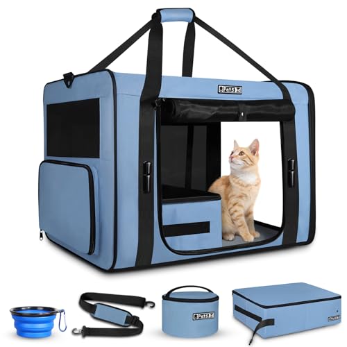 Petskd 26"x17"x17" Extra Large Cat Carrier with Litter Box for Large Cat or 2 Small Cats under 55LBS, Collapsible Soft Sid...