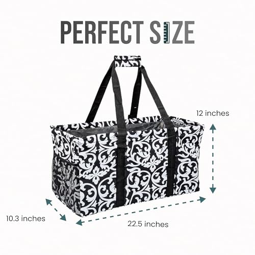 Lucazzi Extra Large Utility Tote Bag - Oversized Collapsible Reusable Wire Frame Rectangular Canvas Basket With Two Exteri...