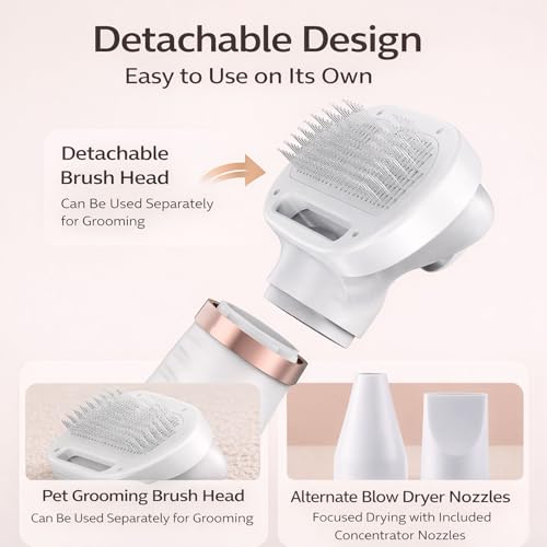 Steam & Dry Pet Grooming Brush for Dogs & Cats, Gentle Touch Deshedding Comb with Light Drying, 4-in-1 Pet Care Tool for B...