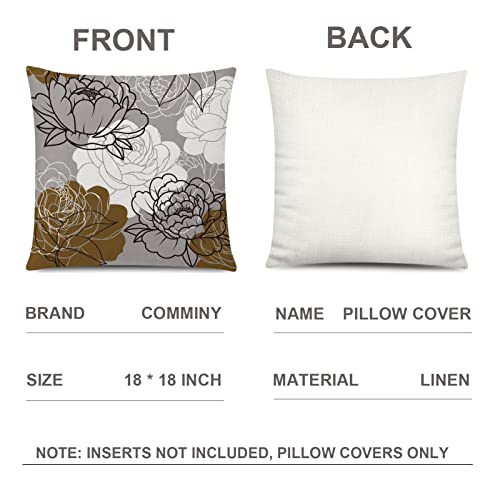 COMMINY Brown Grey Pillow Covers 18x18 Set of 6 Decorative Daisy Flower Throw Pillow Cover for Couch Modern Coffee Pillow ...