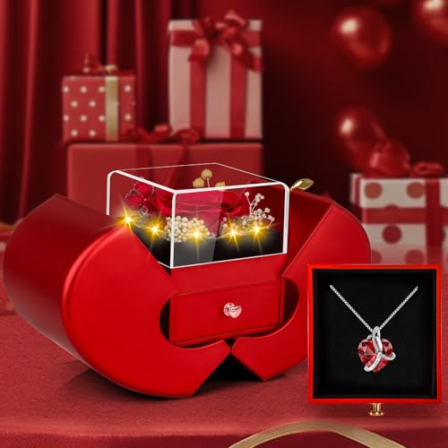 BNWXOY Preserved Real Red Rose with l Love You Necklace -Mothers Day Gifts for Mom Her Wife Girlfriend Women Grandma on Va...