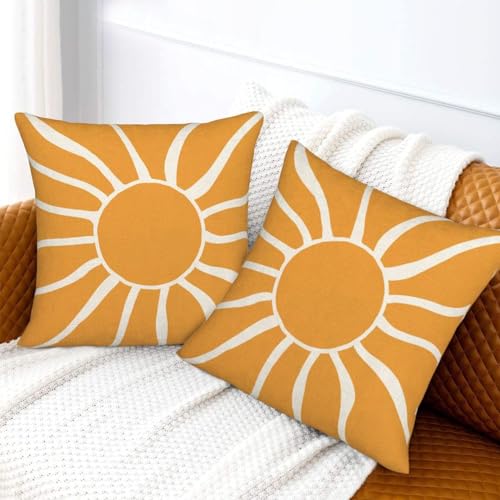 Boho Sun Pillow Covers 16x16 Set of 2, Outdoor Burnt Orange Bohemian Sunset Sunshine Decorative Throw Pillow Covers Linen ...