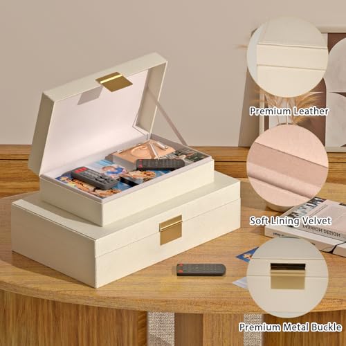 Decorative Storage Boxes Set of 2 - Multi-Purpose Beautiful PU Leather Organizer Bins for Your Home Decor - Decorative Con...