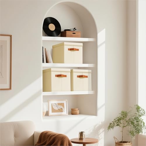 Homsorout Storage Bins with Lids - Fabric Storage Baskets for Shelves, 6 Pack Foldable Decorative Boxes with Handles, Stac...