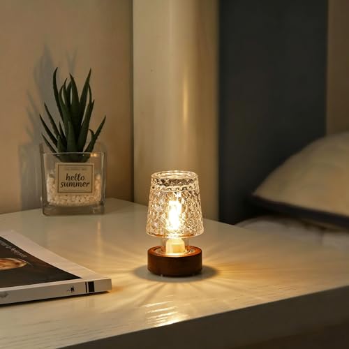GZWANHANGMY Mini Soft Warm LED Night Light, Battery Operated Portable Glass Lamp with Timer, Art Deco Style, Crystal Colo...
