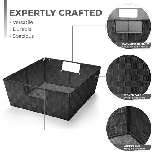 Sorbus Set of 3 Large Woven Storage Baskets – Mesh Hand-Woven Baskets for Organizing, Fabric Storage Bins for Linen Closet...