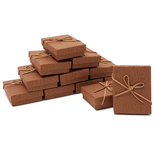 Juvale Jewelry Gift Boxes - 3.7 x 2.9 x 1.3 In, Kraft, Pack of 12 - Velvet Lined & Bow Lid Cardboard Necklace Box