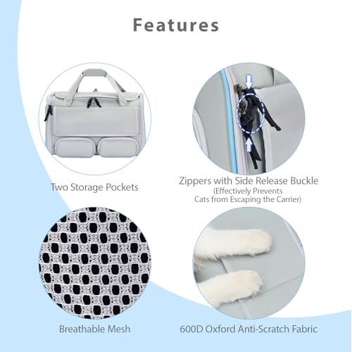 Cat, Dog Carrier for Pets up to 15 lbs, Soft-Sided Collapsible Pet Carrier with Upgraded Sturdy Base, Privacy Curtain and ...