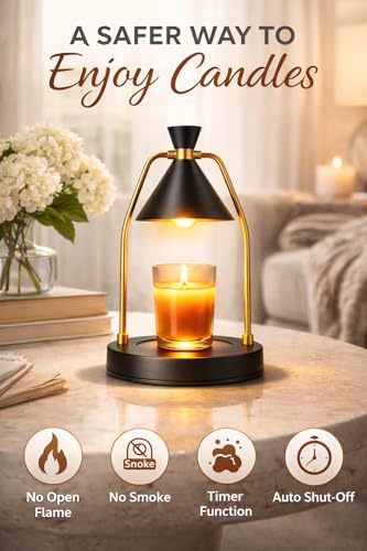 MIGHTY T Candle Warmer Lamp with Timer & Dimmer – Flameless Candle Lamp for Jar Candles – Adjustable Brightness – Safe Hom...