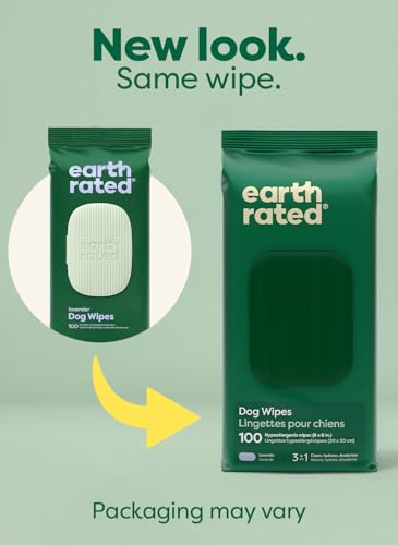 Earth Rated Dog Wipes, Hypoallergenic, 3-in-1 Cleaning and Hydrating, for Grooming Paws, Body and Butt, Lavender Scented, ...