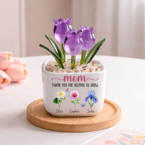 Wrappiness Glass Everlasting Tulips Pot for Women Personalized Gifts - Glass Flowers Decor, Birthday Gift for Mom from Kid...