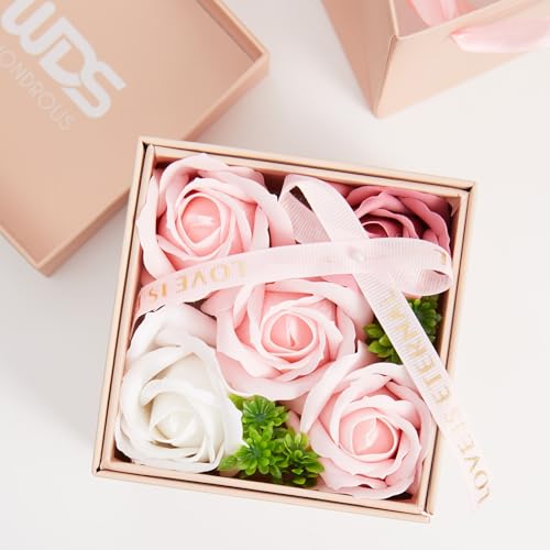 WDS WONDROUS Preserved Rose Jewelry Gift Set for Women, Forever Rose Flower with Heart Necklace & Earrings for Valentine's...