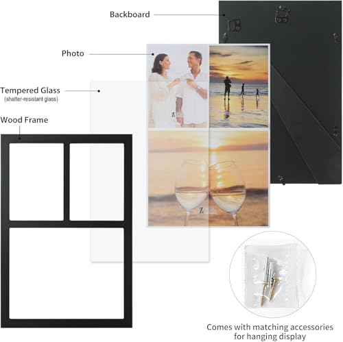 UMICAL Collage Picture Frame for 8x10 and 2 5x7 Pictures Display with Shatter-Resistant Glass & Black Wood 3-Openings Phot...