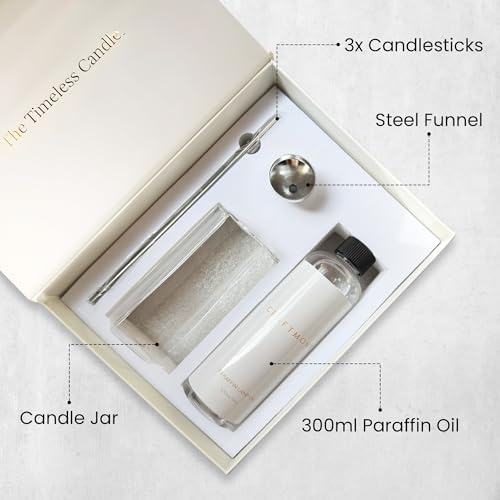 Craftmont Refillable Candle Set - Unscented Paraffin Oil Candles Set with Metal Candlesticks, Glass Vase & Steel Funnel - ...