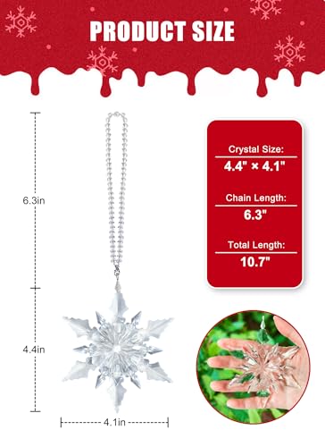 Crystal Snowflake Ornament, Clear Faceted Crystal Ornament with Chain and Rayon Ribbons, Christmas Tree Hanging Decoratio...