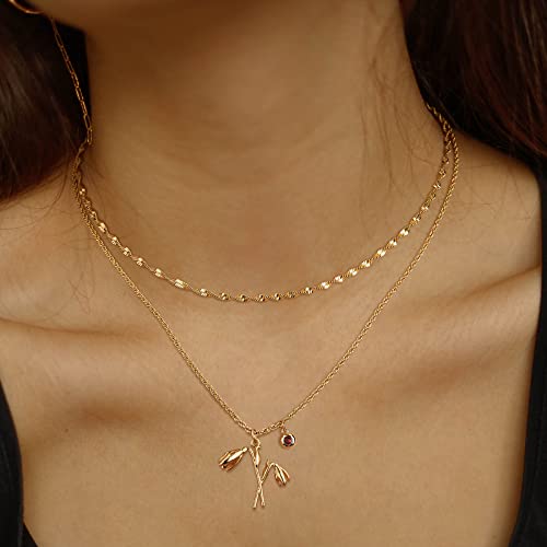 MTMY Birth Flower Necklaces for Women 18K Gold Plated Dainty Layered Birth Month Flower with Birthstone Pendant Necklaces ...