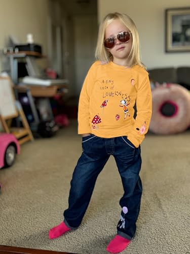 LUKYCILD Toddler Girl Clothes Baby Girl Long Sleeve Top + Jeans Pants with Pockets 2 Piece Outfit Cartoon Clothing Set