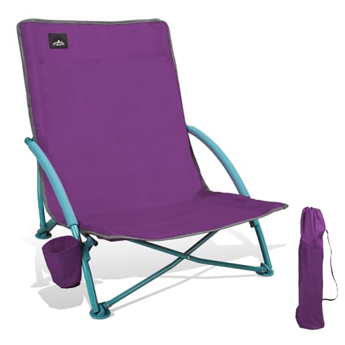 Northroad Low Folding Beach Chair,Portable Lightweight Lowback Sling Chair, Outdoor Low Seat Camping Chair w/Cup Holder & ...