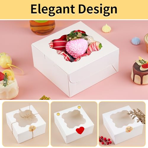 WINKIO 12 Pieces Cookie Boxes with Window, 6×6×3 Inches Treat Boxes for Bakery Dessert Pastry Mini Cake Favor Donut Baked ...