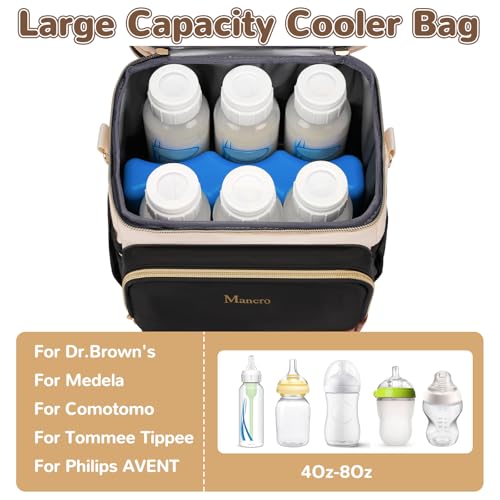 Mancro Expandable Breast Milk Cooler Travel Bag with Ice Pack, Double Layer Baby Bottle Bag Fits 6 Bottles Up to 9 Ounce, ...