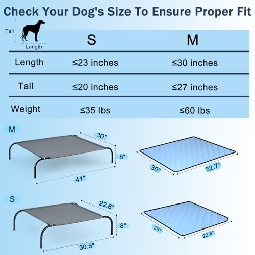 SZEE Raised Dog Bed with Detachable 2-Sided Cooling/Warming Waterproof Mat, Elevated Dog Cot Bed for Small Sized Breeds wi...