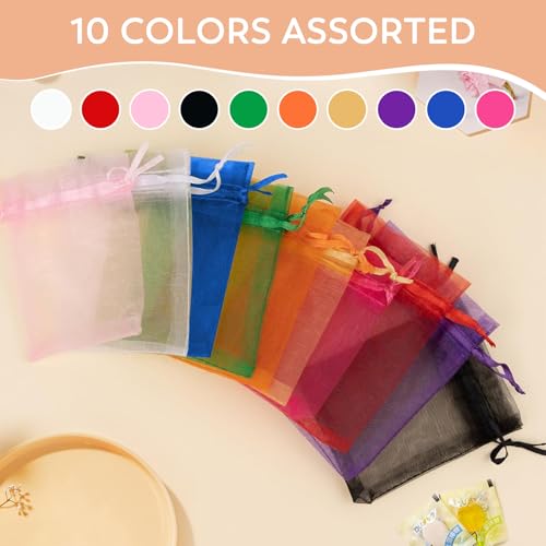Crweety 50 PCS Organza Bags 3x4 Multicolor, Small Gift Bags for Jewelry Candy Goodie Treat Sachet, Mesh Gift Bag Drawstrin...