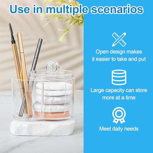 Gsbnjuy Cotton Swab Holder Dispenser Dual-Compartment Cotton Organizer Clear Vanity Canister with Removable Dustproof Lid ...