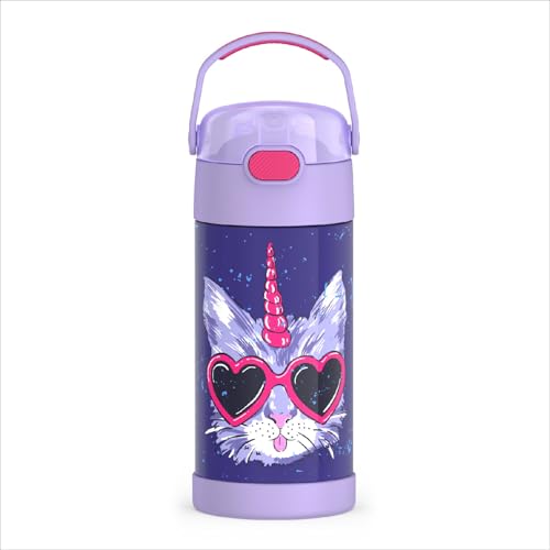 THERMOS FUNTAINER Water Bottle with Straw - 12 Ounce - Kids Stainless Steel Vacuum Insulated Water Bottle with Lid, Cool C...